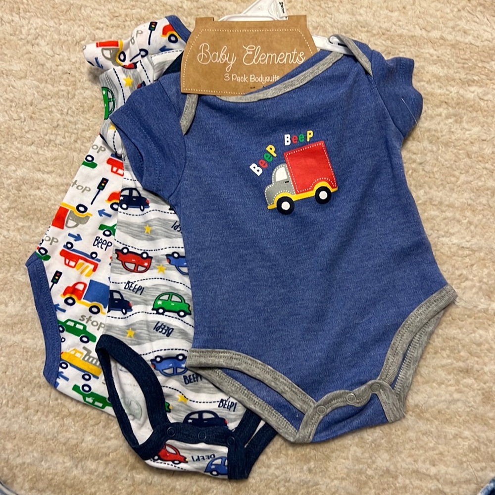 NWT Baby Elements Bundle of Baby Boy 3 pack onesie bodysuits!